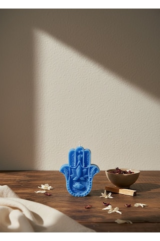 Hamsa Eli Dekoratif Mum Mavi