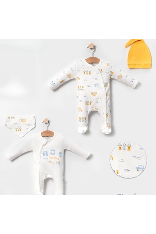 Candar 3-6 Ay Erkek Bebek Tulumu Araba Sarı 4'lü Sarı Sarı
