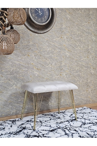 Zafir Metal Gold Tel Ayaklı 60 Cm Puf Bench - Puf - Bench - Oturak - Mutfak Oturağı - Antre Oturağı Krem