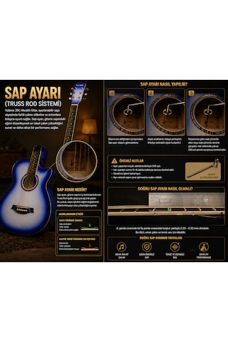 Valares 38c Kesik Kasa Sap Ayarlı Akustik Gitar 38 4/4 Full Aksesuar Hediyeli Mavi Sunburst Blue Sunburst