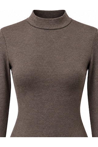 Mixray 2243 Kadın Yarım Balıkçı Yaka Uzun Kollu Slim Fit Bluz Kahve