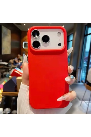 Apple Uyumlu iPhone 17 Pro Kılıf Kamera Çıkıntılı Yumuşak Silikon İçi Kadife Lansman Kapak . Kırmzı