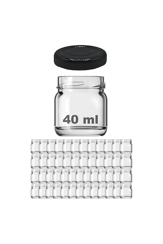 Afracam 40 Ml Metal Kapaklı Şeffaf Cam Kavanoz 50 Adet Siyah