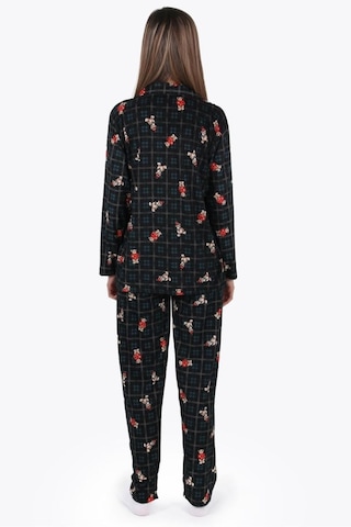 Lukitus Desenli Süet Kadın Büyük Beden Battal Pijama Takımı Byrz-ayck Yeşil