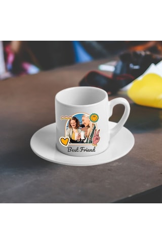 Best Friend Tasarımlı Fotoğraf Baskılı Türk Kahvesi Fincanı En Yakın Arkadaşa Hediye Beyaz