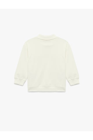 Koton Pamuklu Fiyonk Baskılı Şardonlu Uzun Kollu Polo Yaka Sweatshirt Ekru 6smg10063ak Ekru