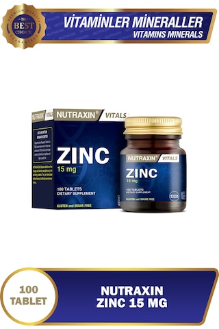 Nutraxin Zinc Sulphate 15 Mg Çinko Takviyesi 100 Tablet Ve Hücre Sağlığı İçin