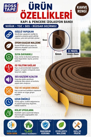 Kapı Pencere İzolasyon Bandı 6 Metre D Profil Epdm Kauçuk Kendinden Yapışkanlı Isı Ses Toz Rüzgar Ya
