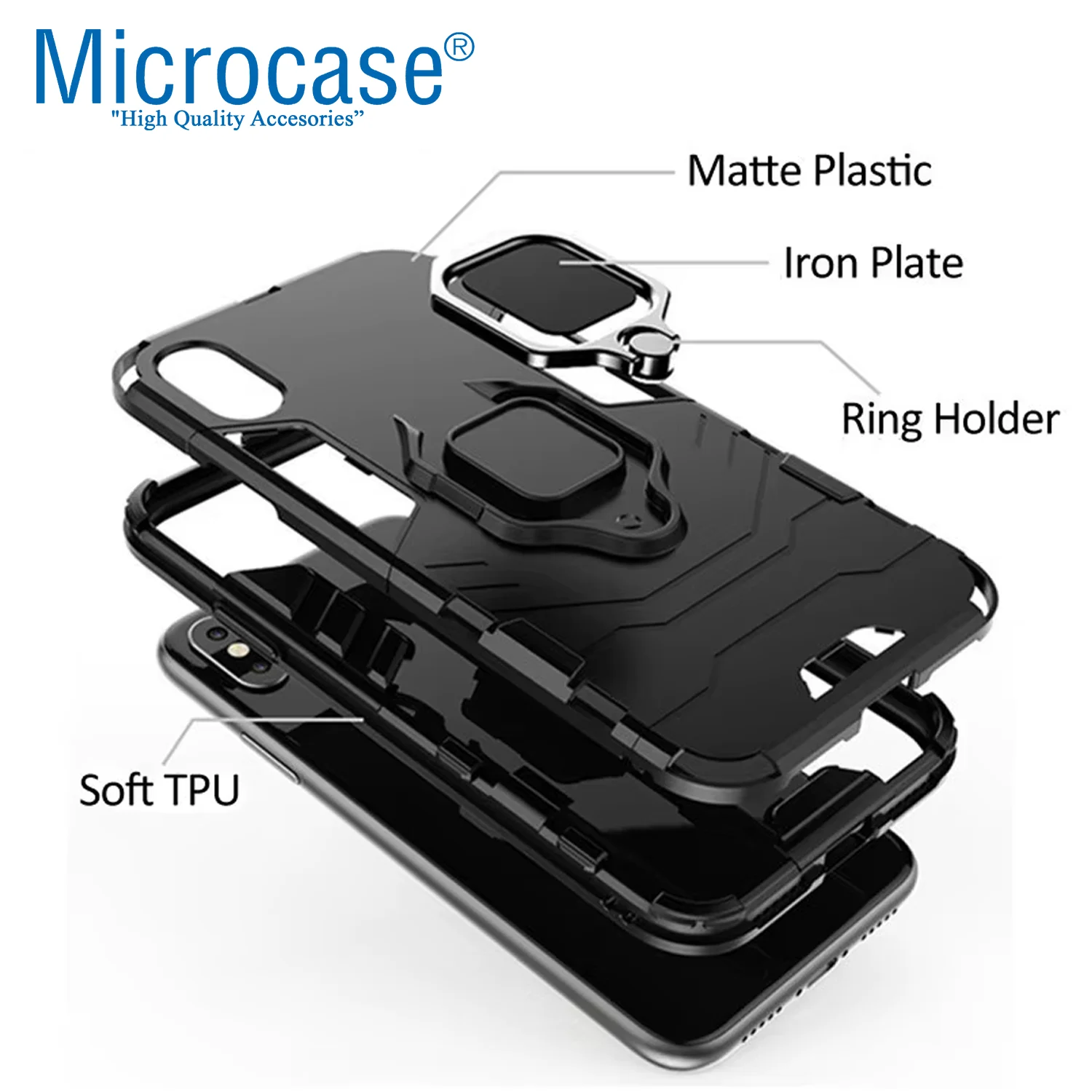 Microcase Xiaomi Redmi Poco F7 Pro/k80 İle Uyumlu Batman Serisi Yüzük Standlı Armor Kılıf - Siyah Al3349