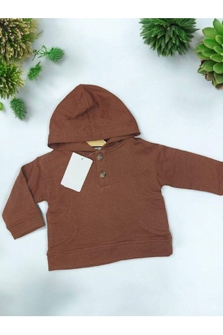 Çikoby Erkek Bebek Yan Cep Detaylı Kapüşonlu Sweatshirt-14871 Kahverengi