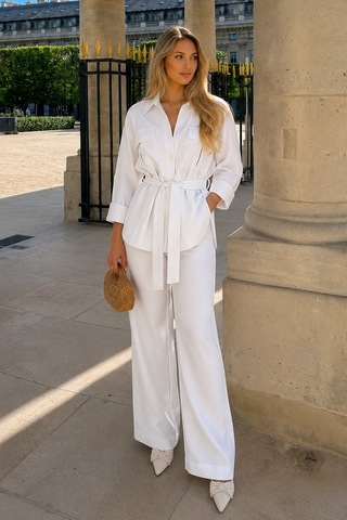 Seeh Beyaz Uzun Kollu Oversize Kadın Takım Sh338 Standart