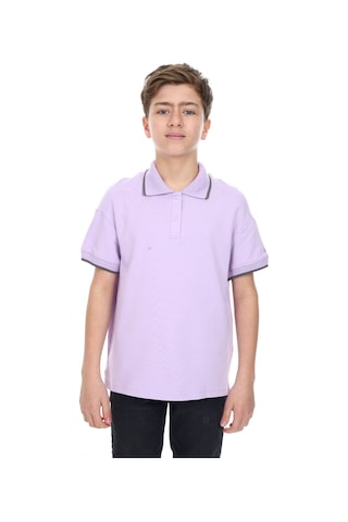 Toontoy Kids Toontoy Erkek Çocuk Polo Yaka Kolu Baskılı Tişört Lila