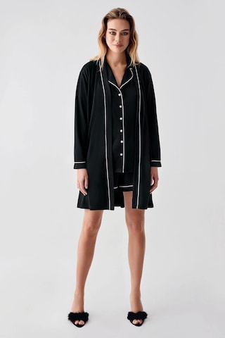 Kocabey Freshness 324 Kadın 4'lü Sabahlıklı Şorlu Pijama Takımı Siyah