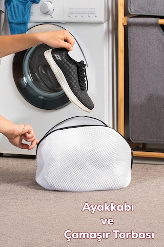 Porsima 3133 Çamaşır Yıkama Filesi Fermuarlı Bölmeli Ayakkabı Yıkama Filesi Deforme Önleyici Torba File Beyaz