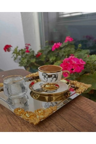 Diperla Büyük Gümüş Sunum Tepsi Kelebek Detaylı