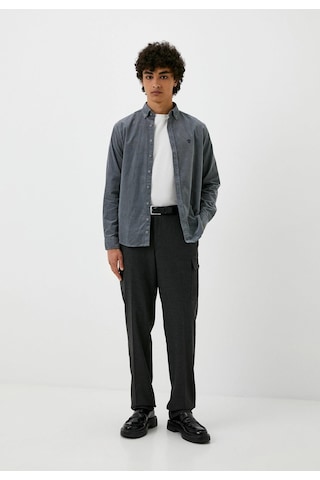 Erkek Kadife Gömlek Gri %100 Pamuk Düğmeli Yaka Slim Fit Logo Detaylı Gömlek Ncs Jeans 7980-gri Gri