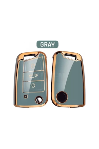 Lüx Seat Leon Fr Ibiza Arona Tarraco Lüks Nano Anahtar Koruma Kılıfı Gri Gold Altın Renk