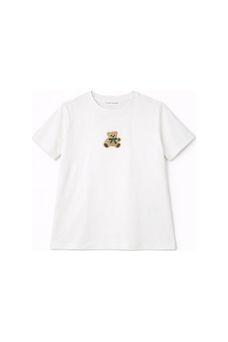 Mixray 2060 Kadın %100 Pamuk Ayıcık Nakışlı Bisiklet Yaka T-shirt Beyaz BEYAZ