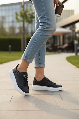 Enoch Kadın Siyah Platform Tabanlı Sneaker Ortopedik Günlük Rahat Spor Ayakkabı Siyah Beyaz