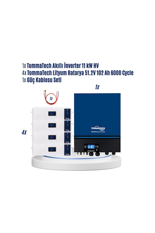 Tommatech 11kw Pro İnverter + 4 X 51.2v 102ah Lityum Batarya Seti Güç Kablosu Dahil
