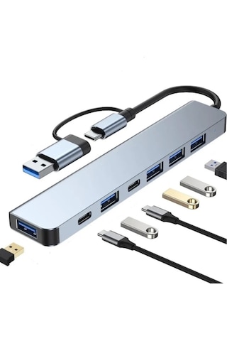 Type-c Adaptör 7in1 Usb 3.0 & 2.0 Hub Type-c Çoklayıcı Dönüştürücü Hızlı Şarj Destekli