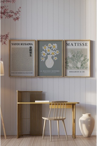 Ahşap Çerçeveli Mdf Tablo Seti Matisse, Bohem, Kusama Salon Ve Oturma Odası İçin Çt3009 42 X 62
