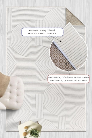 Yumuşak Dokulu İskandinav Dekoratif Kaymaz Taban Yıkanabilir Yolluk Antre Hol Halısı Salon Halısı Beyaz