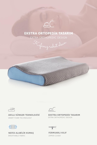 Pafu Visco Boyun Destekli Karbon Ortopedik Yastık Gri