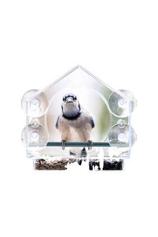 Pazly Ev Şeklinde Plastik Akrilik Kuş Yemliği - 21,5x20,5x10 Cm - Organik Cam - Evcil Hayvanlar İçin Güzel Tasarım