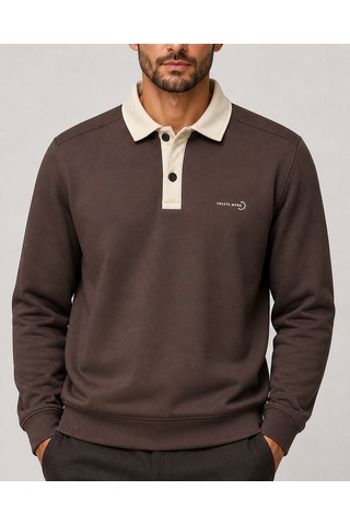 Redline Snap Erkek Regular Fit Düğmeli Kışlık Sweatshirt Kahve