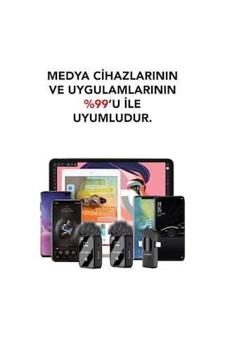 Kablosuz Yaka Mikrofonu Type-c iPhone Uyumlu Aux 2'li Gürültü Engelleyen Profesyonel Ses Kayıt Stüdyo 3in1
