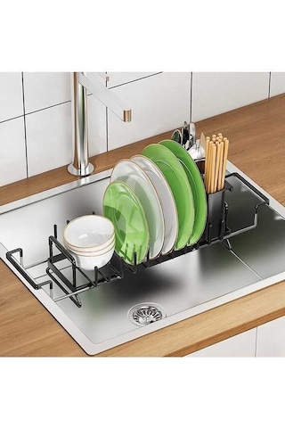 Pazly Genişletilebilir Metal Bulaşık Kurutma Raftı, Mutfak Tezgahı İçin Drenaj Tahtası, Pas Dayanıklı, Çok Renkli, 16.6x9.8x35.2-50.4cm Çok Renkli