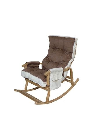 Enda Home Mosso Çift Minderli Ahşap Sallanan Sandalye Tv Baba Koltuğu Dinlenme Koltuğu Kahve - Krem