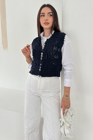 Noa & Noa Kadın Ponponlu Bağlamalı Triko Süveter Dokulu & Romantik Stil Lacivert