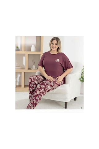 Pijamoni Kadın Ring Viskon Bisiklet Yaka Kısa Kol İnce Pijama Takımı 1445/7 - 1 Adet Bordo