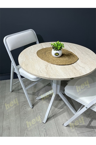 Aras 2 Kişilik Yuvarlak Mutfak Yemek Masası Takımı 2+1 Traverten Kazayağı 80 Cm Traverten-kazayağı