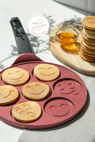 Nehir Pankek Granit Gülenyüz Emojili Pankek Tavası 27 Cm.siyah Siyah