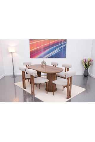 Bohem Rixos Lak Panel Yemek Masa 6 Adet Sandalye Takımı 90x170cm