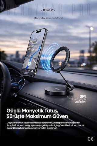 JOPUS 360° Dönebilen Magsafe Uyumlu Araç İçi Telefon Tutucu Katlanabilir Ayarlanabilir Araba Cam Masa Üstü