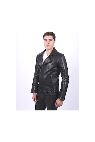 New Zaya Leather Erkek Hakiki Deri Spor Deri Ceket Siyah