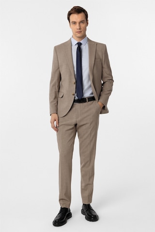 Süvari Sütlü Kahve Slim Fit Desenli Sivri Yaka 6 Drop Klasik Takım Elbise