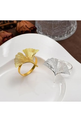 Shineyee Altın Ve Gümüş Metal Yaprak Desenli Dayanıklı Peçete Halkaları - 20'li Paket, Şık Sofra Aksesuarı Gümüş