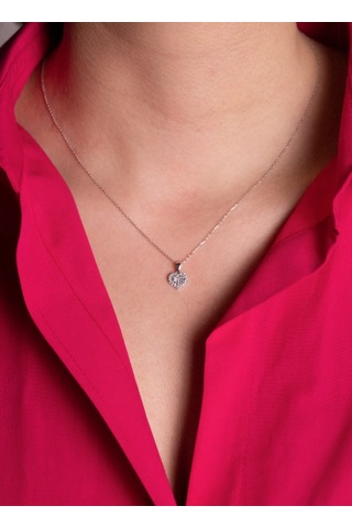 Diamond Line Gülaylar Beyaz Altın 8 Ayar Kalp Kolye