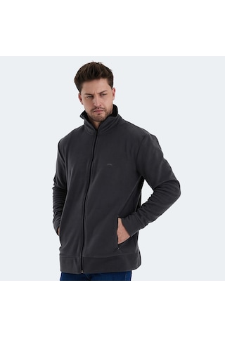 Slazenger KADMOS Erkek Fermuarlı Dik Yaka Cepli Koyu Gri Polar