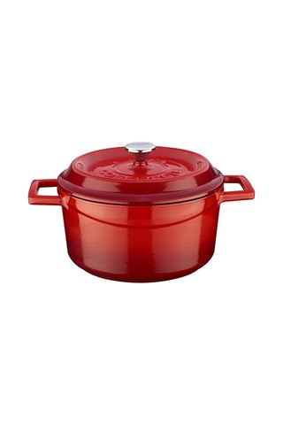 Metal Döküm Yuvarlak Tencere, 20 Cm, Kırmızı Çok Renkli