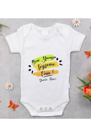 Bitmeyenkartus Bk Kids Isimli Beni Yavaşça Teyzeme Verin Tasarımlı Bebek Body Zı Beyaz