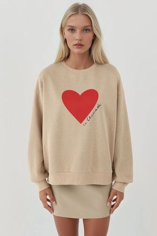 Hiccup Baskılı Yuvarlak Yaka Sweatshirt Bej Doğal