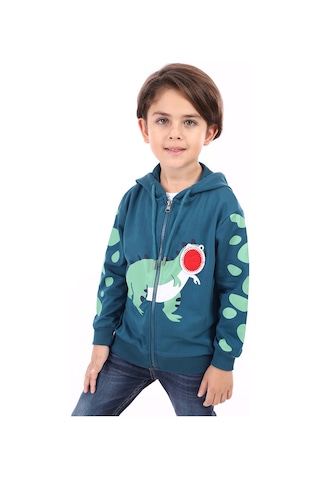 Toontoy Erkek Çocuk Baskılı Hırka Petrol Mavi