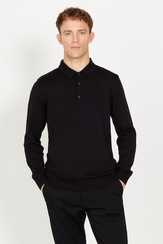AC&Co / Altınyıldız Classics Erkek Sıyah Standart Fit Normal Kesim Polo Yaka Pamuklu Triko Kazak Siyah