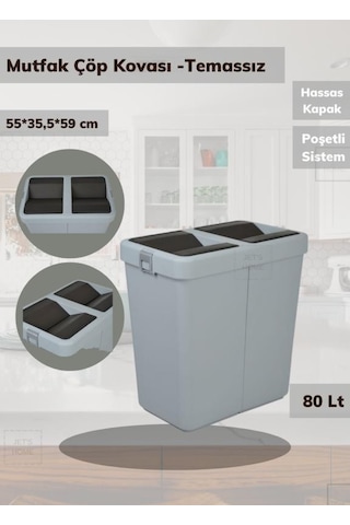 Çöp Kovası Bas Çek Mutfak Banyo Çöp Kutusu Gri 80 Litre Gri